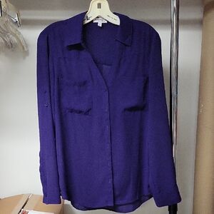 Express Purple Long Sleeve Buttoned Blouse